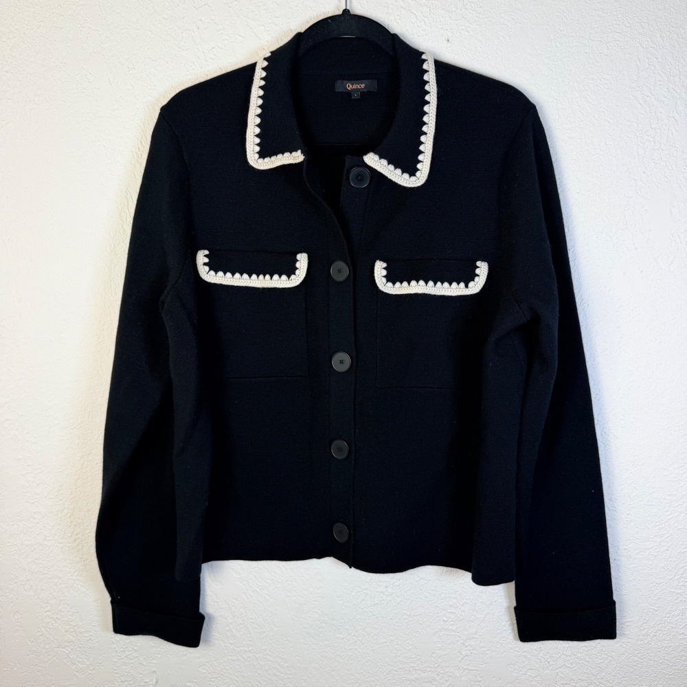 NEW $100 Quince Women's L 100% Australian Merino Wool Crochet Sweater Jacket Lux